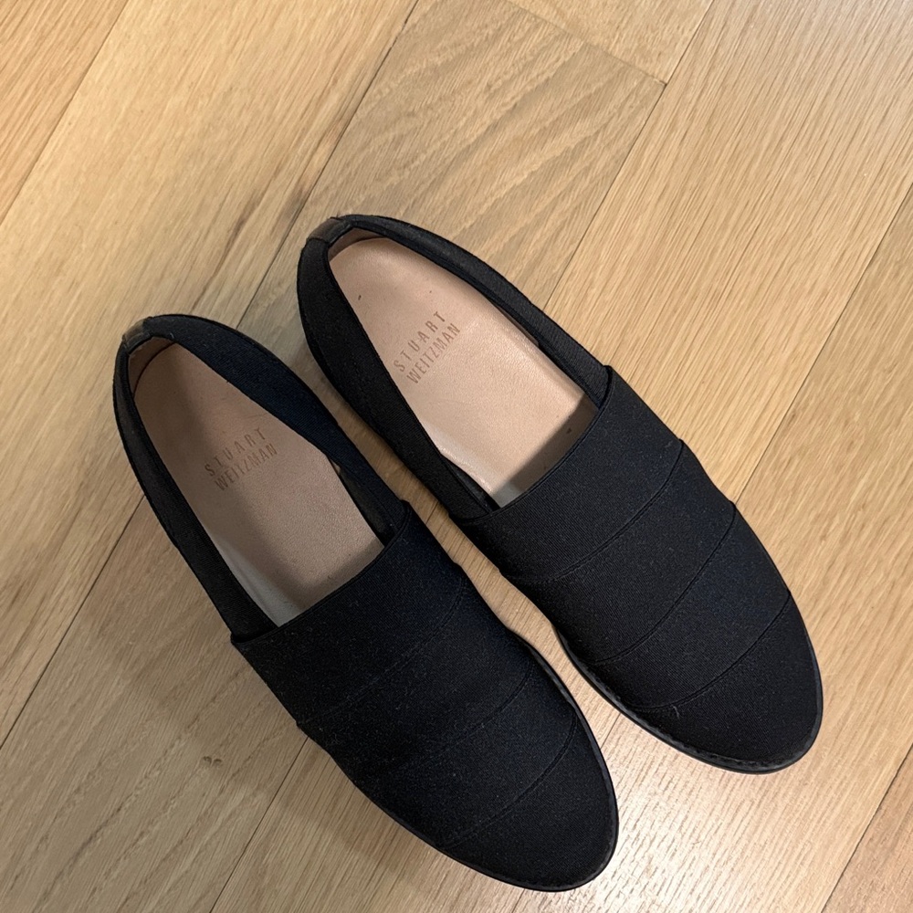 Stuart Weitzman Women’s Black Canvas Slip-On Loafers